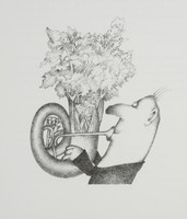 Le céleri (Trombone), dessin publié dans <em>Linnéaments</em> de André Balthazar et Roland Breucker paru aux Editions Le Daily-Bul en 1997
